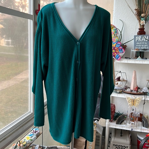 Preloved PLUS Teal long cardigan with 6 buttons - Picture 1 of 8